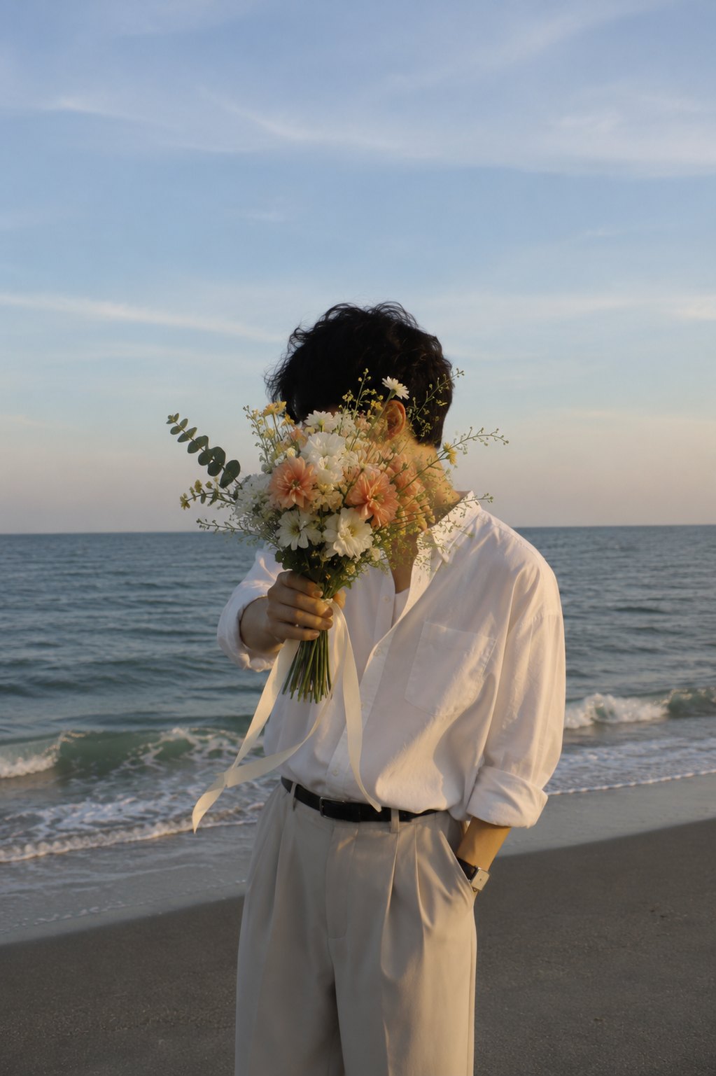 花束を持つ男性